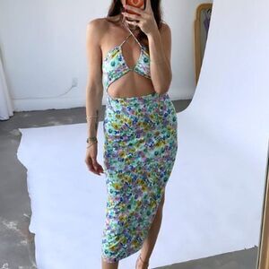 New RESA Revolve Nikki Midi Adjustable Keyhole Halter Dress in Monet size XL
